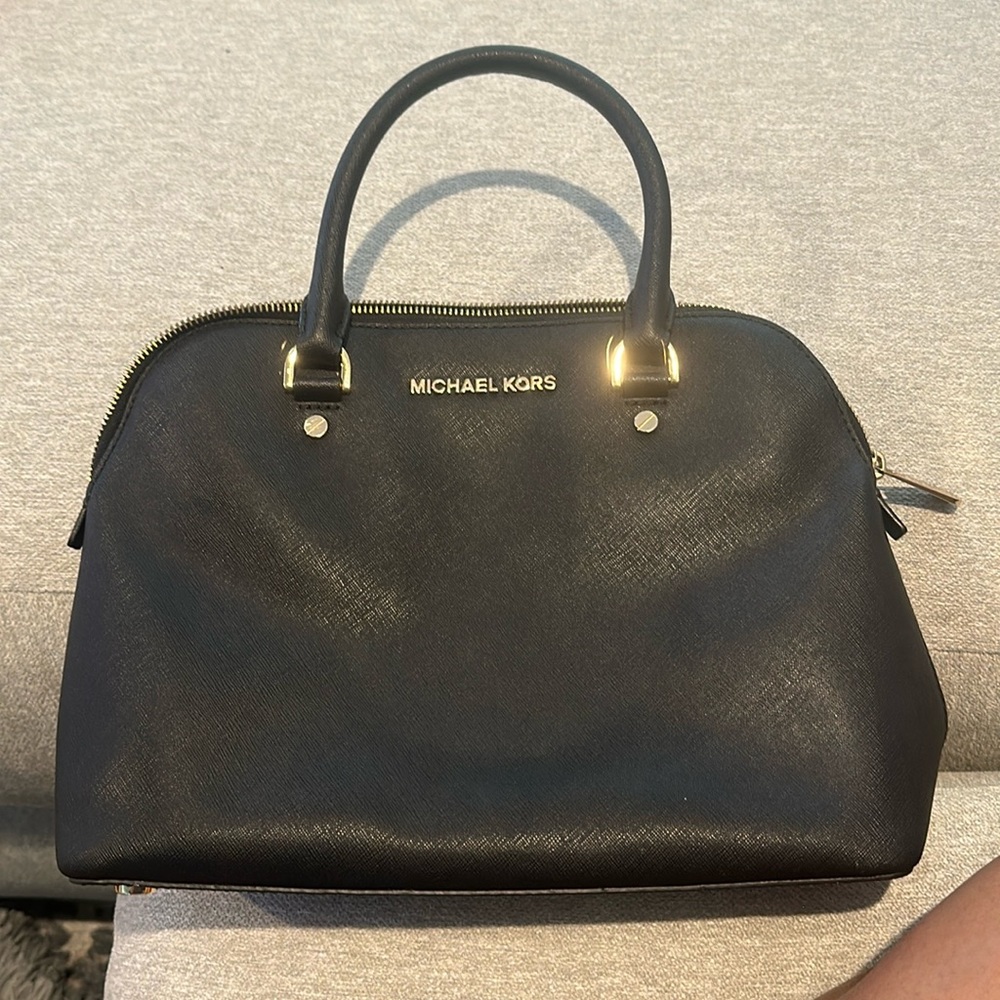 Michael Kors Cindy Saffiano Dome Satchel Black Purse